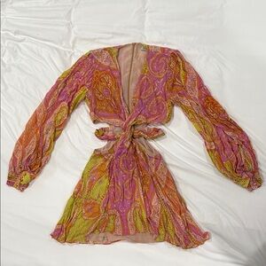 Zara Pink Orange Vibrant Paisley Dress with Cut-Out Detail